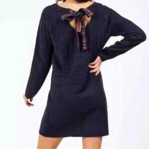 Blue Rain Sweater Dress Plaid Bow